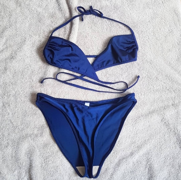 American Apparel Shiny High-Waisted Blue Bikini - Picture 3 of 7